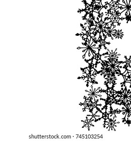 Winter Pattern with Cute Doodle Snowflakes. Christmas Background. Frosty Cartoon Texture in Trendy Style. Black and White Vector Snowflakes for Card Design. Abstract New Year Background