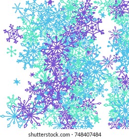 Winter Pattern with Cute Doodle Snowflakes. Christmas Background. Frosty Cartoon Texture in Trendy Style. Blue Vector Snowflakes for Card Design. Abstract New Year Background