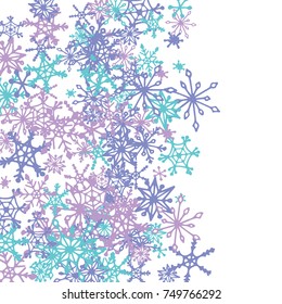 Winter Pattern with Cute Doodle Snowflakes. Christmas Background. Frosty Cartoon Texture in Trendy Style. Blue Vector Snowflakes for Card Design. Abstract New Year Background