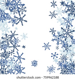 Winter Pattern with Cute Doodle Snowflakes. Christmas Background. Frosty Cartoon Texture in Trendy Style. Blue Vector Snowflakes for Card Design. Abstract New Year Background