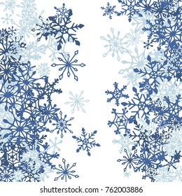 Winter Pattern with Cute Doodle Snowflakes. Christmas Background. Frosty Cartoon Texture in Trendy Style. Blue Vector Snowflakes for Card Design. Abstract New Year Background