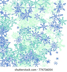 Winter Pattern with Cute Doodle Snowflakes. Christmas Background. Frosty Cartoon Texture in Trendy Style. Blue Vector Snowflakes for Card Design. Abstract New Year Background