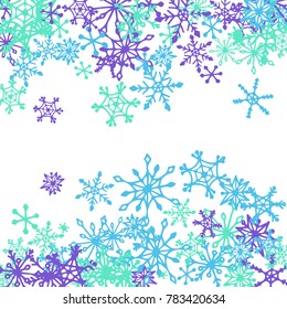 Winter Pattern with Cute Doodle Snowflakes. Christmas Background. Frosty Cartoon Texture in Trendy Style. Blue Vector Snowflakes for Card Design. Abstract New Year Background