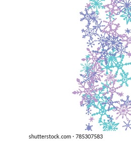 Winter Pattern with Cute Doodle Snowflakes. Christmas Background. Frosty Cartoon Texture in Trendy Style. Blue Vector Snowflakes for Card Design. Abstract New Year Background