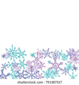 Winter Pattern with Cute Doodle Snowflakes. Christmas Background. Frosty Cartoon Texture in Trendy Style. Blue Vector Snowflakes for Card Design. Abstract New Year Background