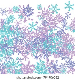 Winter Pattern with Cute Doodle Snowflakes. Christmas Background. Frosty Cartoon Texture in Trendy Style. Blue Vector Snowflakes for Card Design. Abstract New Year Background