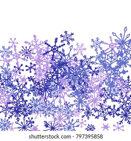 Winter Pattern with Cute Doodle Snowflakes. Christmas Background. Frosty Cartoon Texture in Trendy Style. Blue Vector Snowflakes for Card Design. Abstract New Year Background