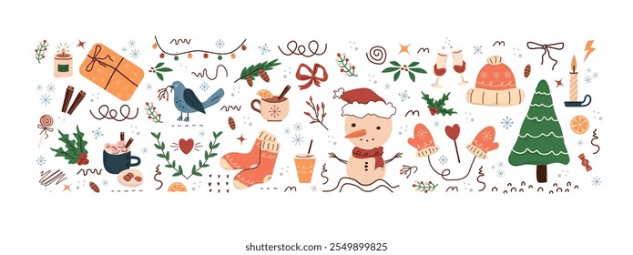 Patrón de invierno, ilustración linda. árbol, estrellas, puntos, nieve, diseño simple. garabatos dibujados a mano están aislados sobre un fondo blanco. Un concepto de tendencia para la impresión, Anuncios, redes sociales, carteles. Vector