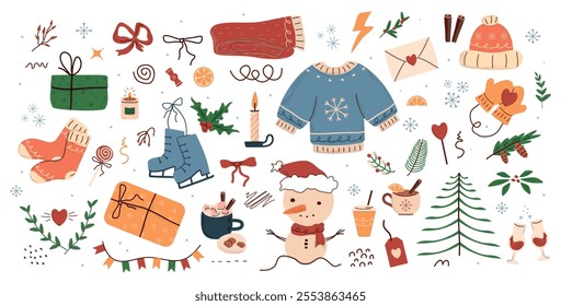winter pattern, cute illustration.  tree, stars, dots, snow, simple  design. hand drawn doodles are isolated on a white background. A trend concept for print, banners, social networks, posters. vector