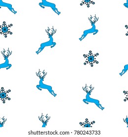 Winter Pattern with Deer and Snowflakes for Christmas or New Year Decoration or for Paper. Vector Illustration
