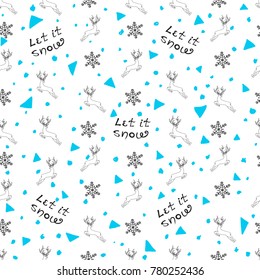 Winter Pattern with Deer and Snowflakes for Christmas or New Year Decoration or for Paper. Vector Illustration