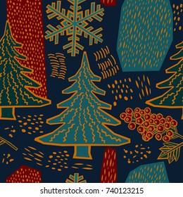Winter pattern design. Christmas forest. Vector illustration.