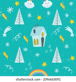 winter pattern design with Home and Tree