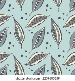 Winter pattern doodle leaves pods seeds hand drawn.