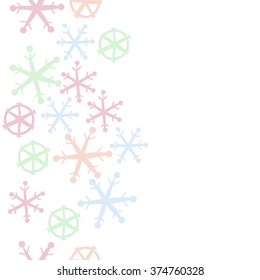 Winter pattern, doodles, ellipses,objects, seamless, vertical,snowflakes, copy space. Hand drawn.