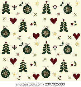 Winter pattern in folk style. Minimalist scandinavian vector seamless pattern.