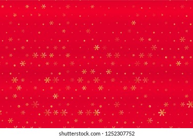 Winter pattern with Golden stars and snowflakes on red blurred background. Scalable vector graphic