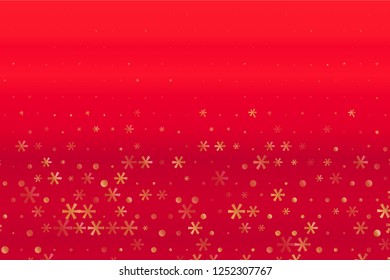 Winter pattern with Golden stars and snowflakes on red blurred background. Scalable vector graphic
