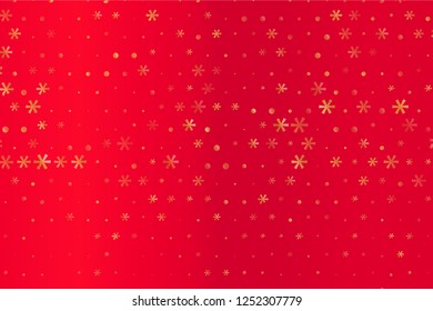 Winter pattern with Golden stars and snowflakes on red blurred background. Scalable vector graphic