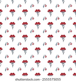 	Winter pattern with hand drawn flowers, leaves, branches and floral elements.