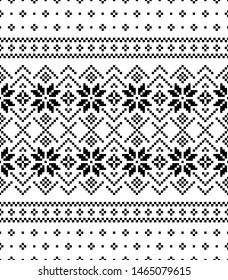 Winter pattern with horizontal stripes in black and white. Seamless Christmas and New Year pixel pattern for modern packaging, wrapping, or textile print.