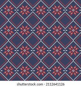 Winter pattern with knitted texture. Christmas background. Seamless vector pattern. Xmas sweater design.
