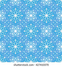 Winter pattern in light colors on a blue background. Vector seamless 