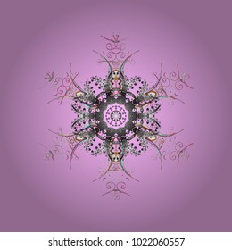 Winter pattern made of snowflake on neutral, gray and pink colors. Winter concept. Flat lay. Vector illustration.