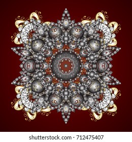 Winter pattern made of snowflake on red background. Flat lay. Vector illustration. Winter concept.