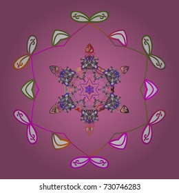 Winter pattern made of snowflake on pink, white and gray colors. Vector illustration. Winter concept. Flat lay.