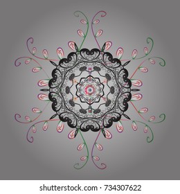 Winter pattern made of snowflake on gray, white and pink colors. Winter concept. Vector illustration.