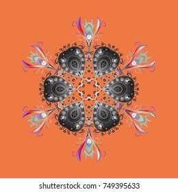 Winter pattern made of snowflake on orange, gray and neutral colors. Vector illustration. Winter concept. Flat lay.