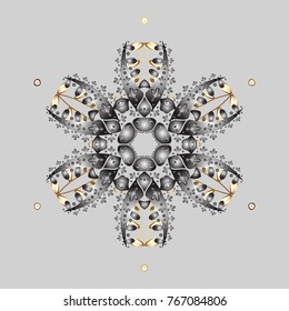 Winter pattern made of snowflake on gray, brown and neutral colors. Flat lay. Vector illustration. Winter concept.
