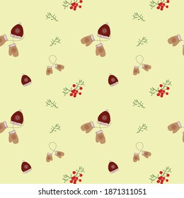 Winter pattern with mittens and snowflakes.