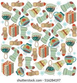 Winter pattern. New Year greeting cards, decorations, cute.