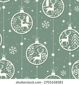 Padrão de inverno com bolas de natal de papel.Laser corte decorações de árvore de Natal