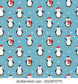 Winter pattern with penguins. Christmas penguins. Vector graphics in flat style