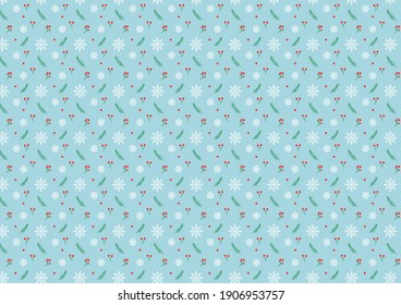 
Winter pattern with snowflakes and berries