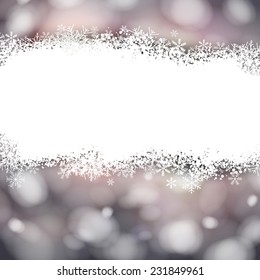 Winter pattern with snowflakes. Defocused christmas background. Vector. 