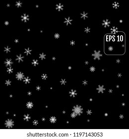 Winter pattern of snowflakes on a black background