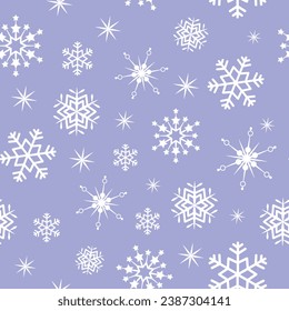 winter pattern with snowflakes on a purple background, vector graphics