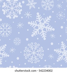 Winter pattern with snowflakes on soft blue background . Winter vector seamless pattern.