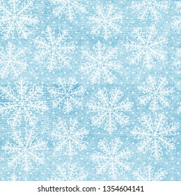 Winter pattern with snowflakes on wood texture. New Year and Christmas backgrounds design. Vector illustration.
