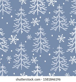 Winter pattern with snowflakes and tree.