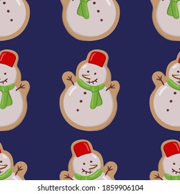 winter pattern of snowmen on a blue background