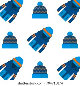 Winter pattern with sport icons collection. Skiing and snowboarding set on white background in flat style design.  vector illustration.