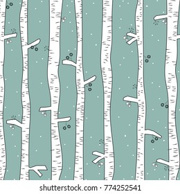 Winter pattern with trees,acorns and snow.For print,textile,texture,web page background,gift wrapping paper,wallpaper.Vector illustration. 