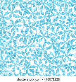 Winter pattern with variety of snowflakes on a light background.
