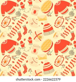 Winter pattern with warm things. Can be used as background.