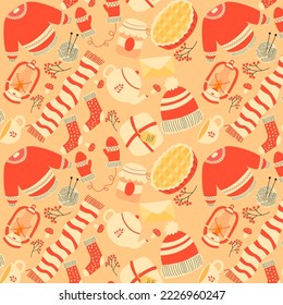 Winter pattern with warm things. Can be used as background.